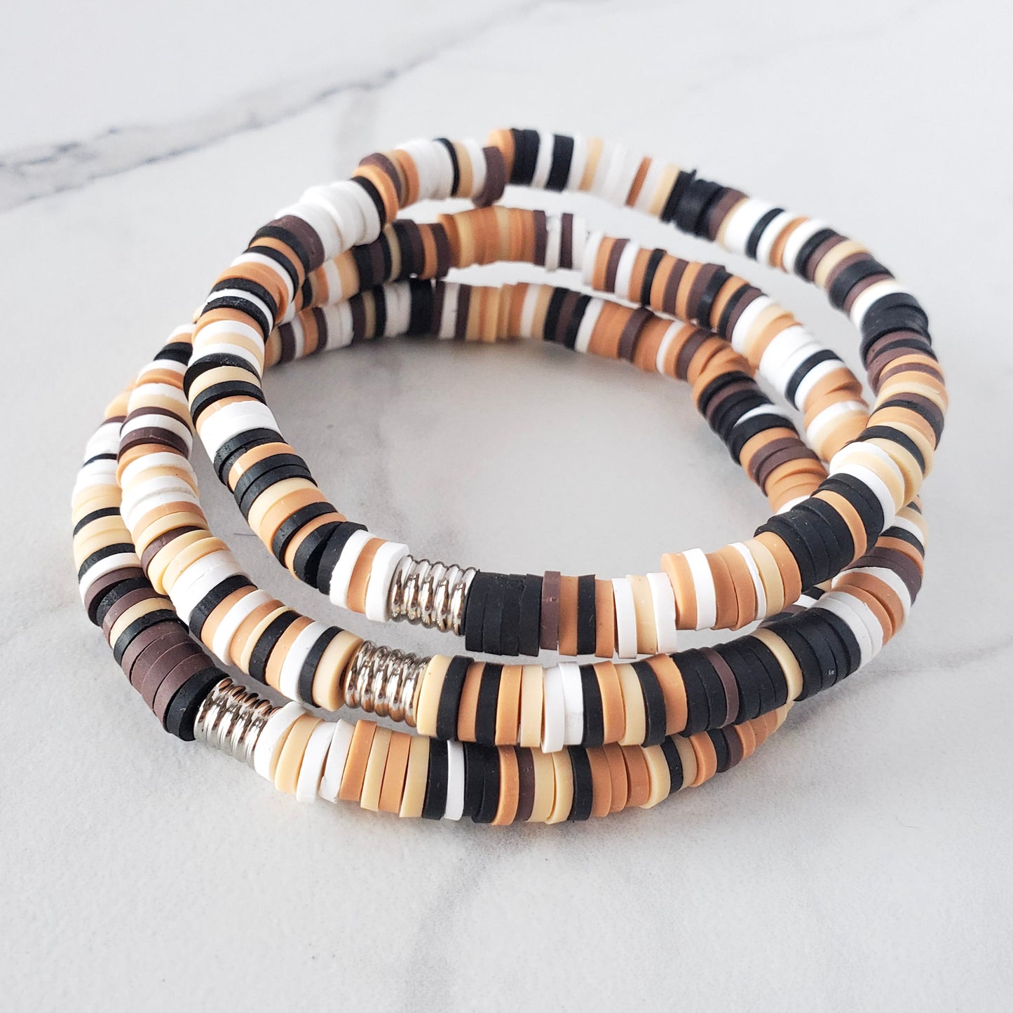 Shades of Brown Polymer Clay Stretch Bracelet
