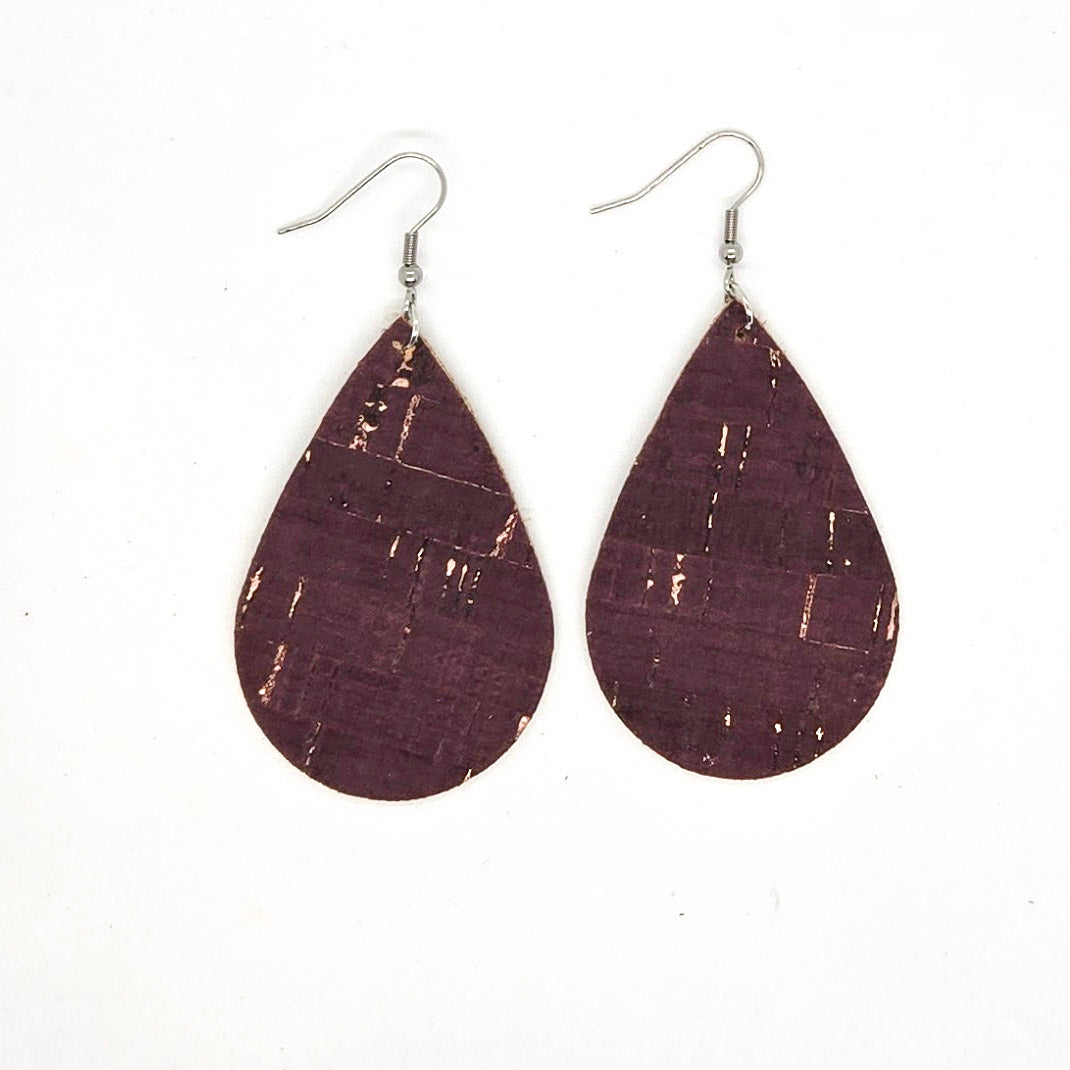 Large Teardrop Leather Earrings - Solid