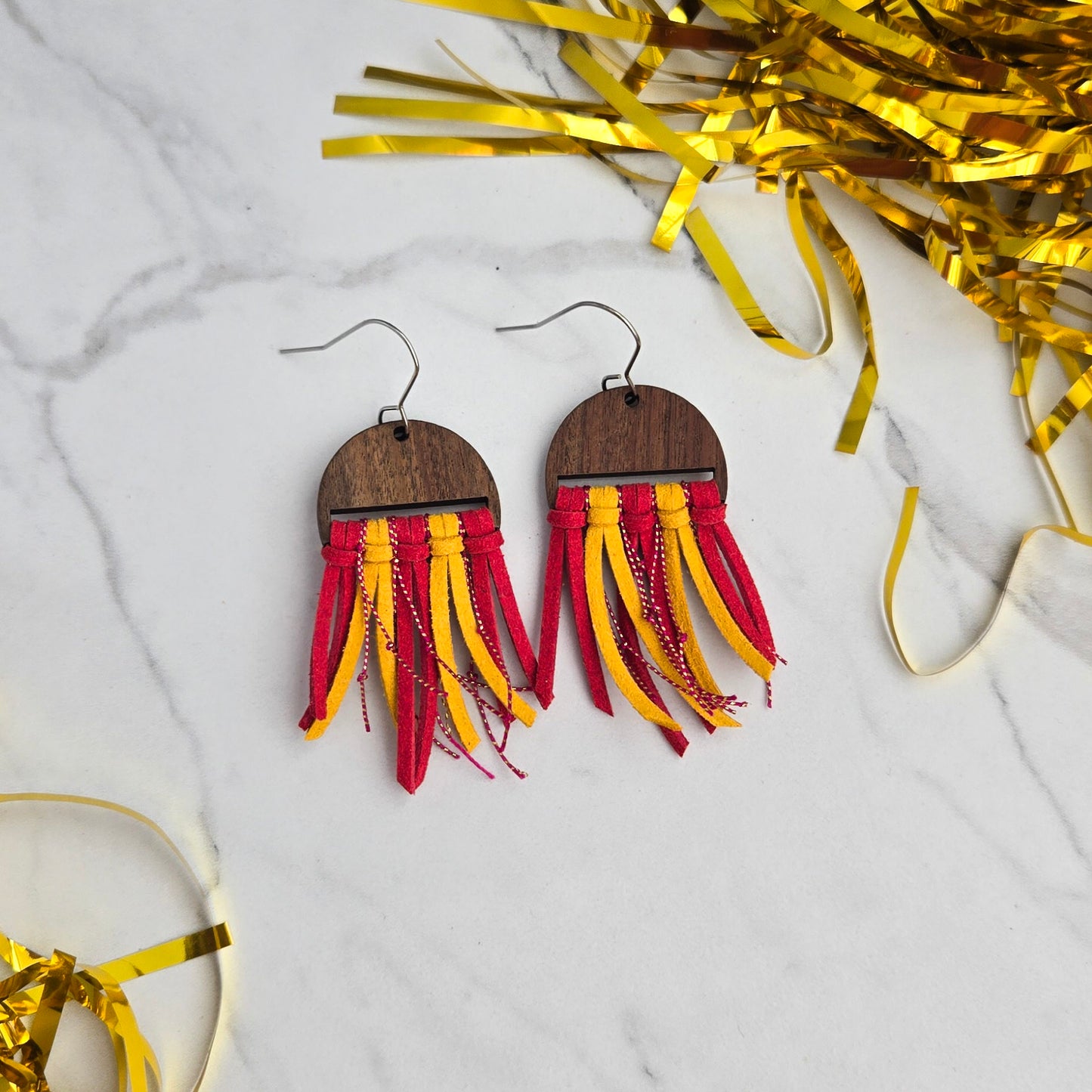Red & Gold Fringe Earrings