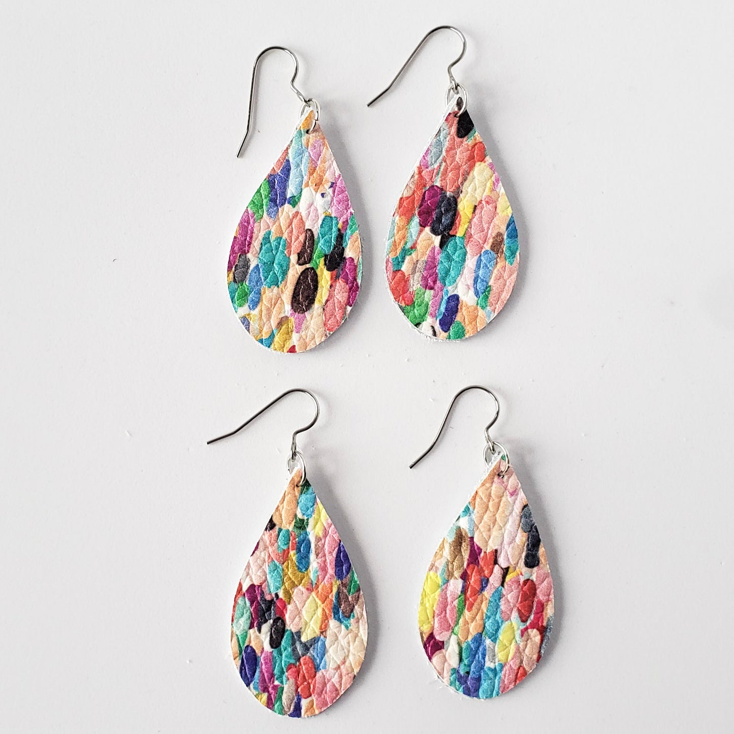 Medium Teardrop Leather Earrings - Prints