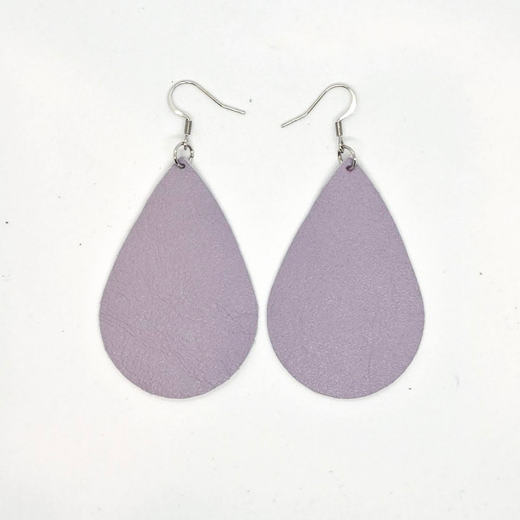Large Teardrop Leather Earrings - Solid