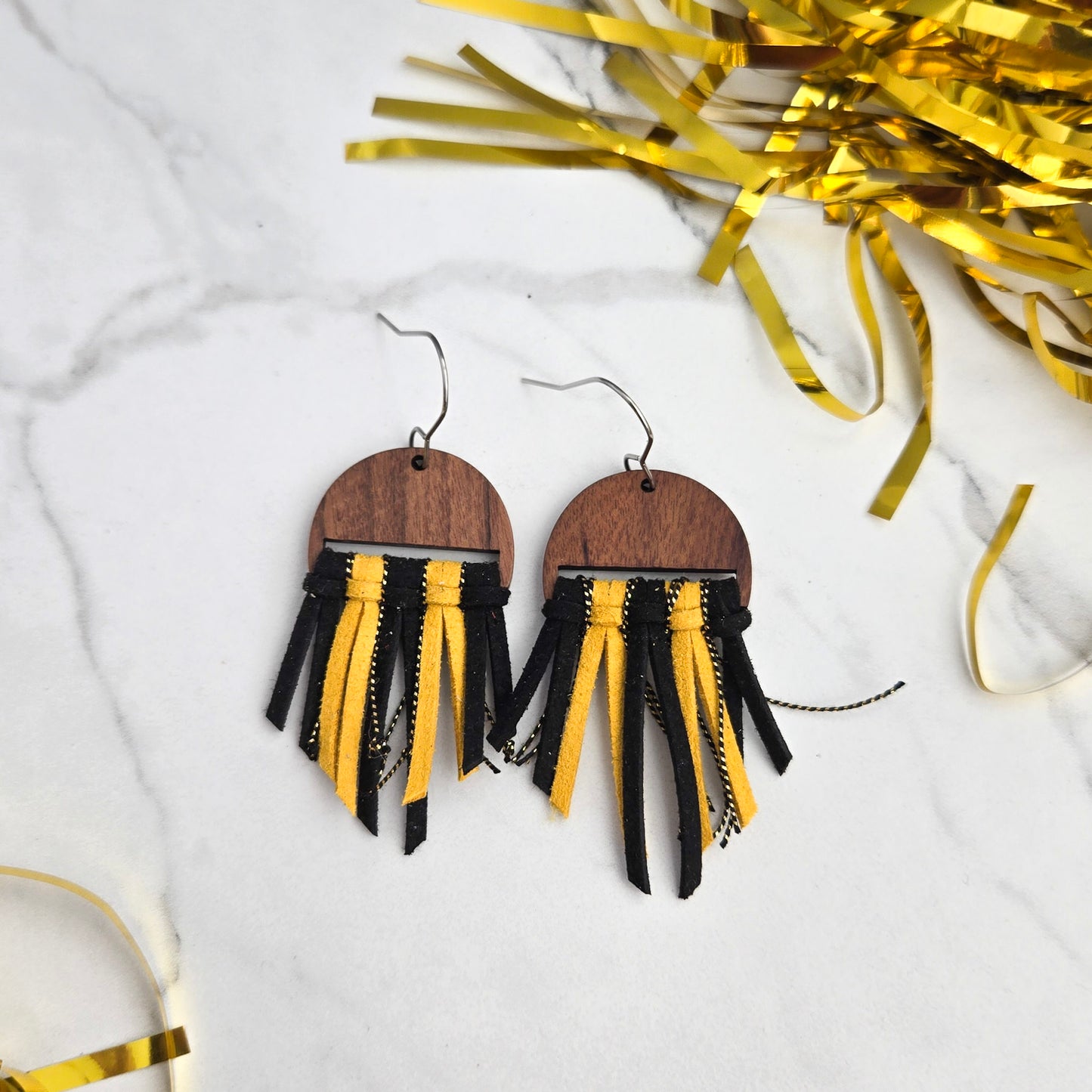 Black & Gold Fringe Earrings