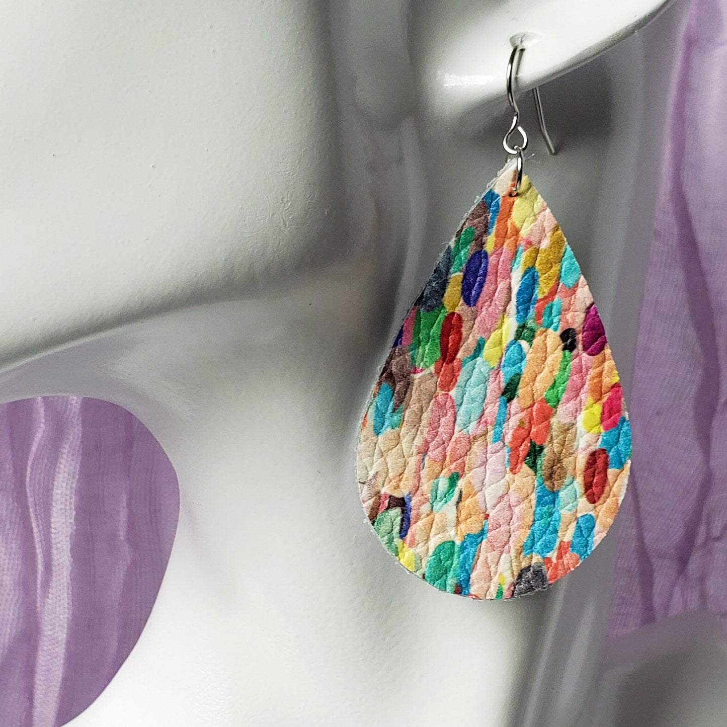 Large Teardrop Leather Earrings - Solid