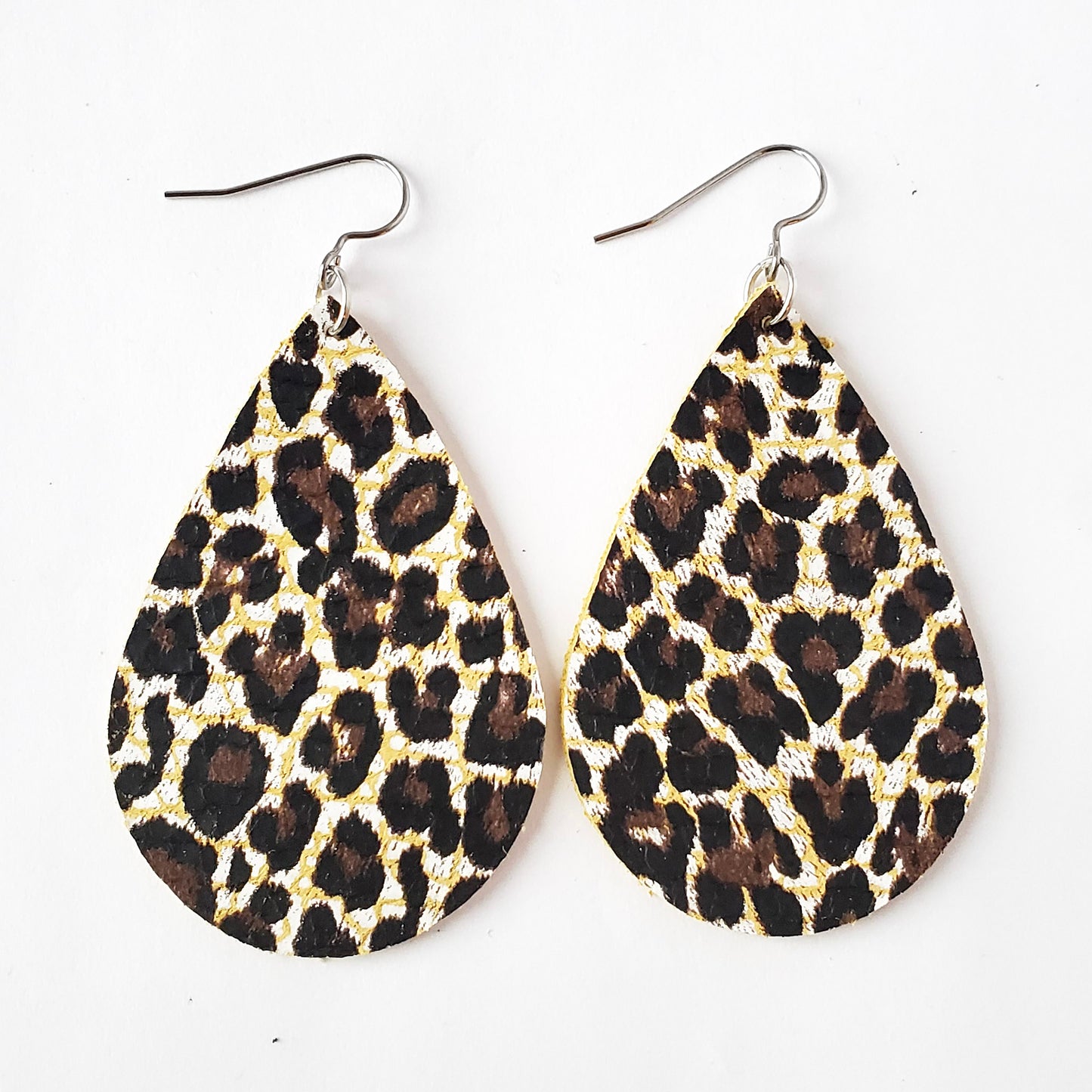 Large Teardrop Leather Earrings-Prints