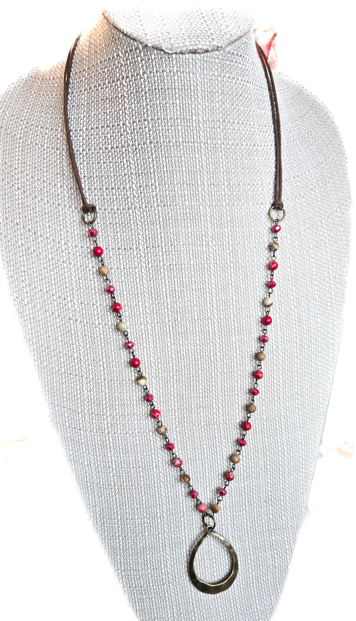 Red Beaded Chain Long Necklace