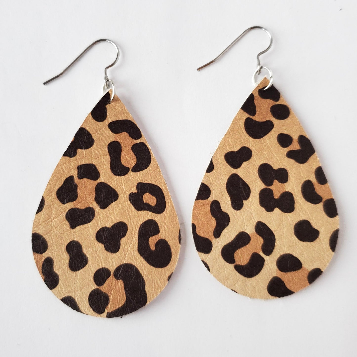 Large Teardrop Leather Earrings-Prints