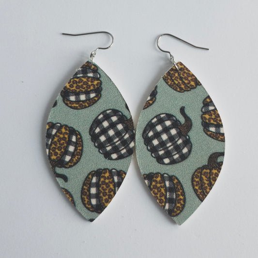 Pumpkin Print Leather Earrings-TWO Shapes