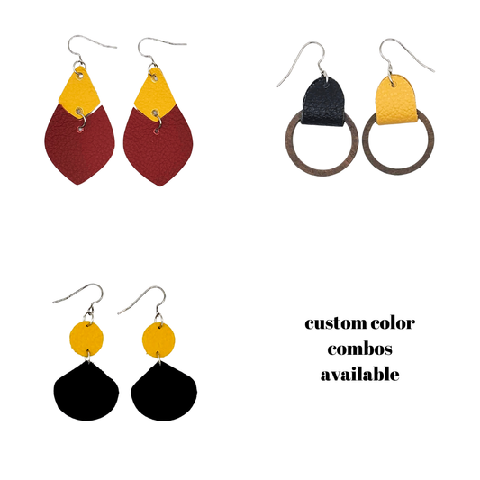 Team Color Leather Earrings-Solids