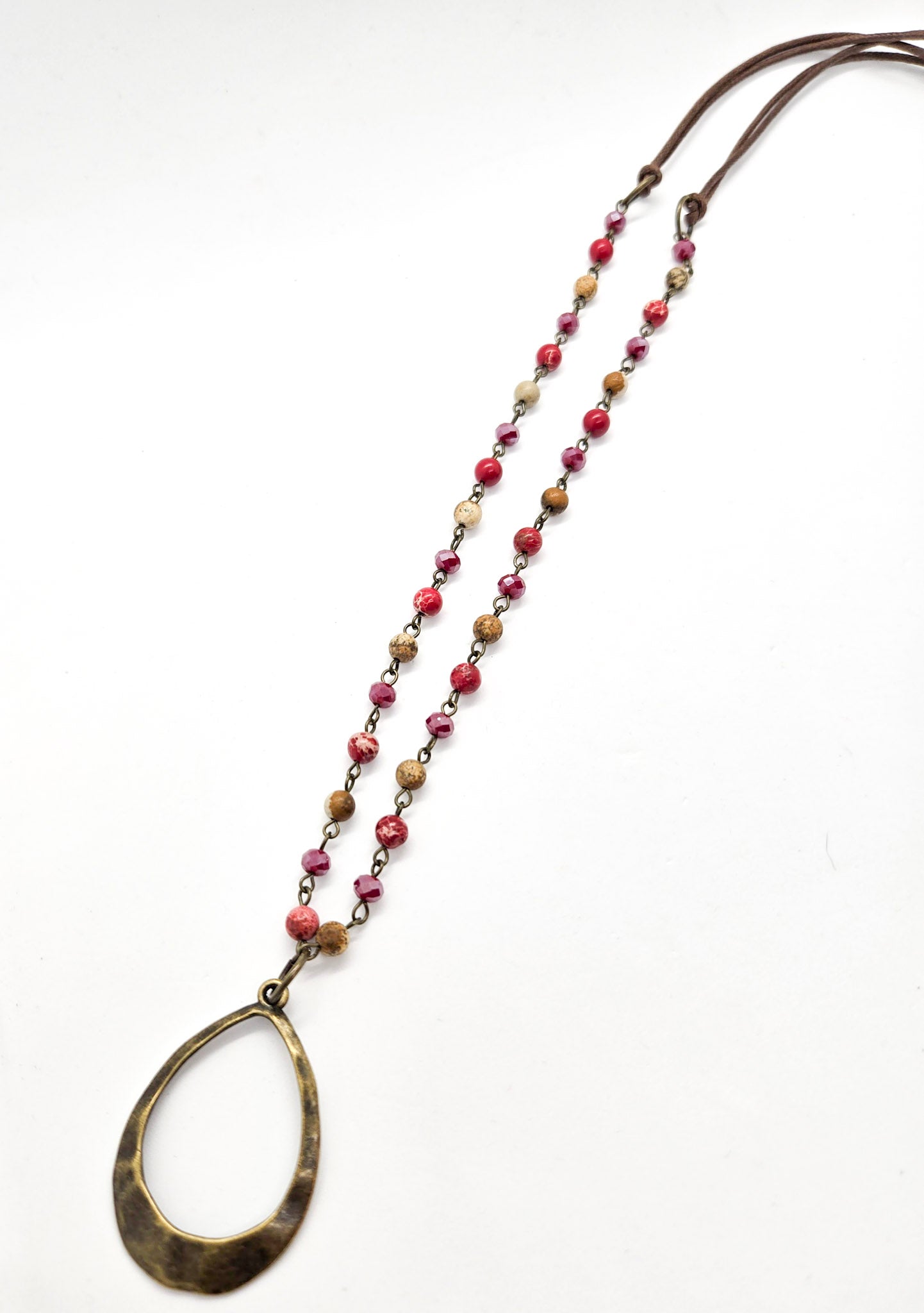 Red Beaded Chain Long Necklace