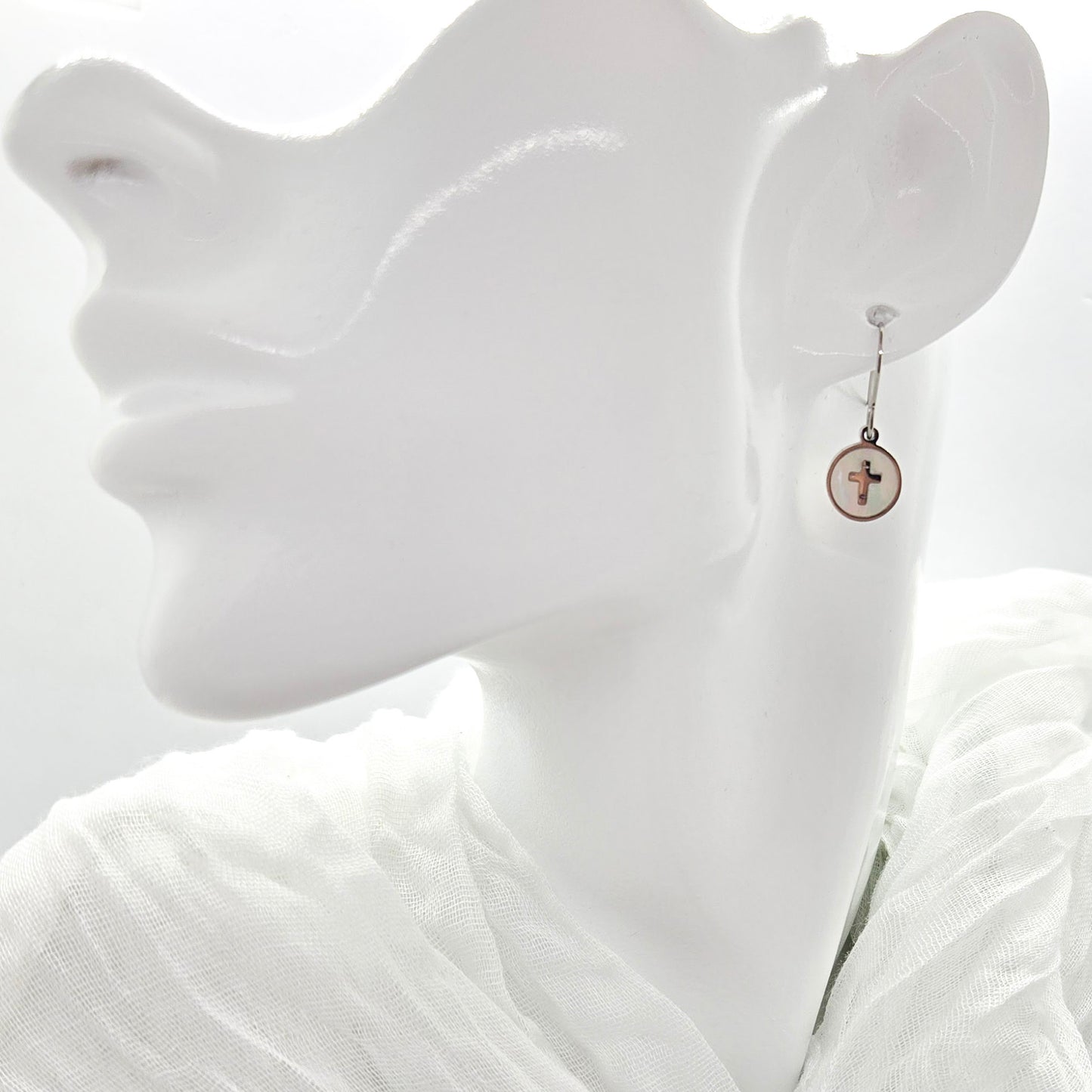 Dainty Shell Inlay Cross Earrings