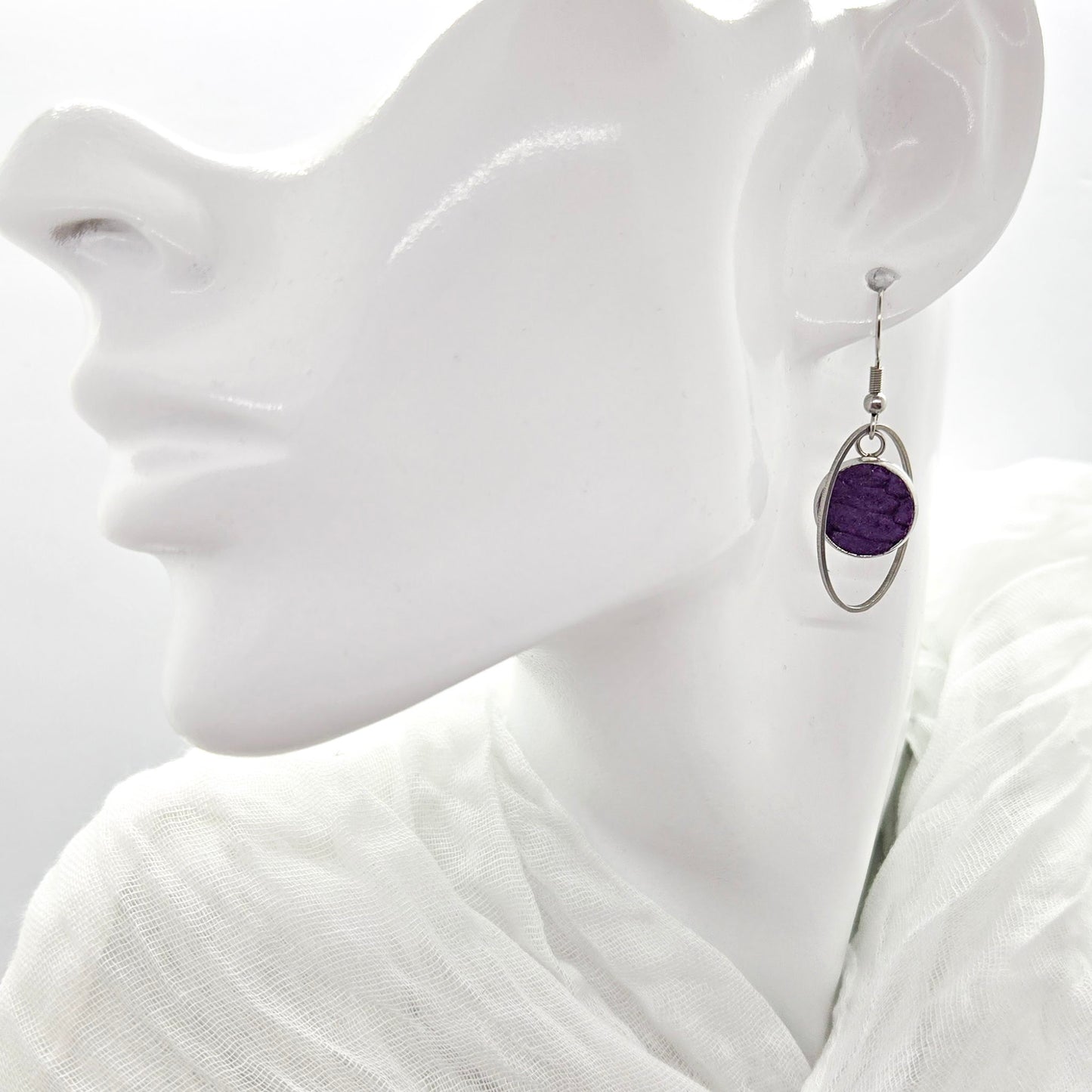 Purple Leather Inlay Stainless Steel Earrings