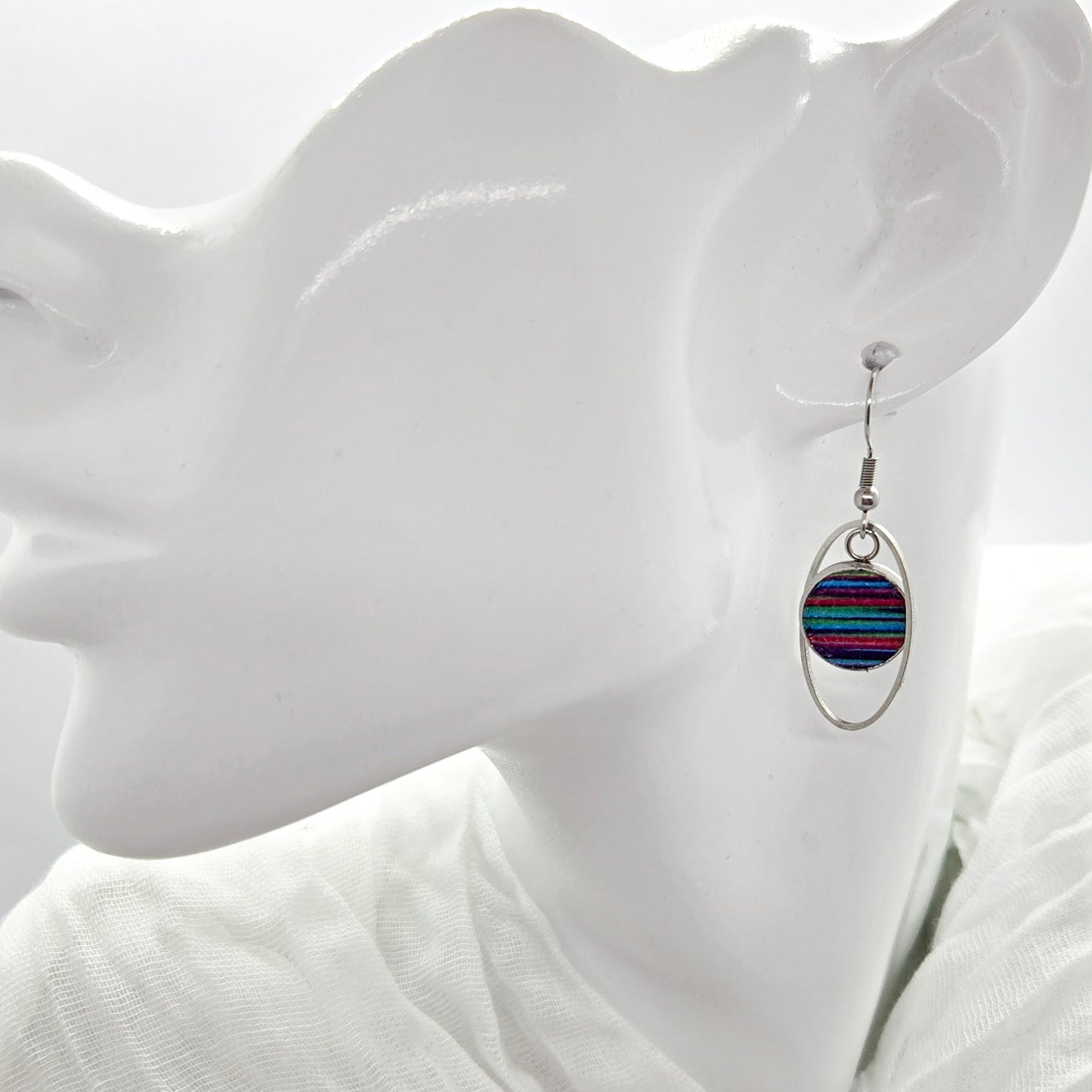 Multicolor Leather Inlay Stainless Steel Earrings