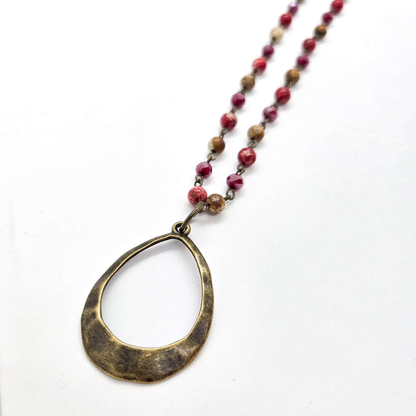 Red Beaded Chain Long Necklace