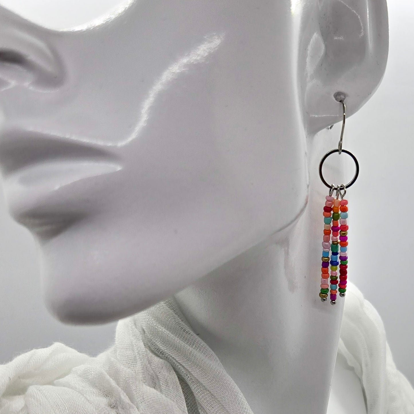Multicolor Seed Bead Fringe Earrings