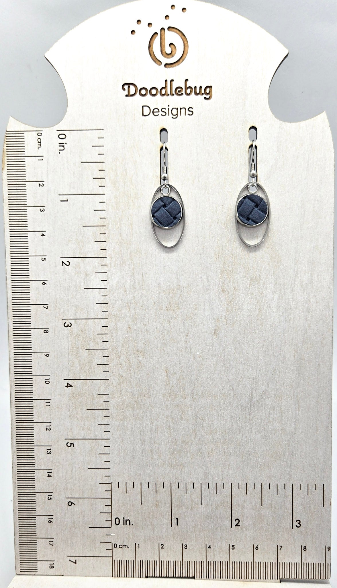 Navy Leather Inlay Stainless Steel Earrings