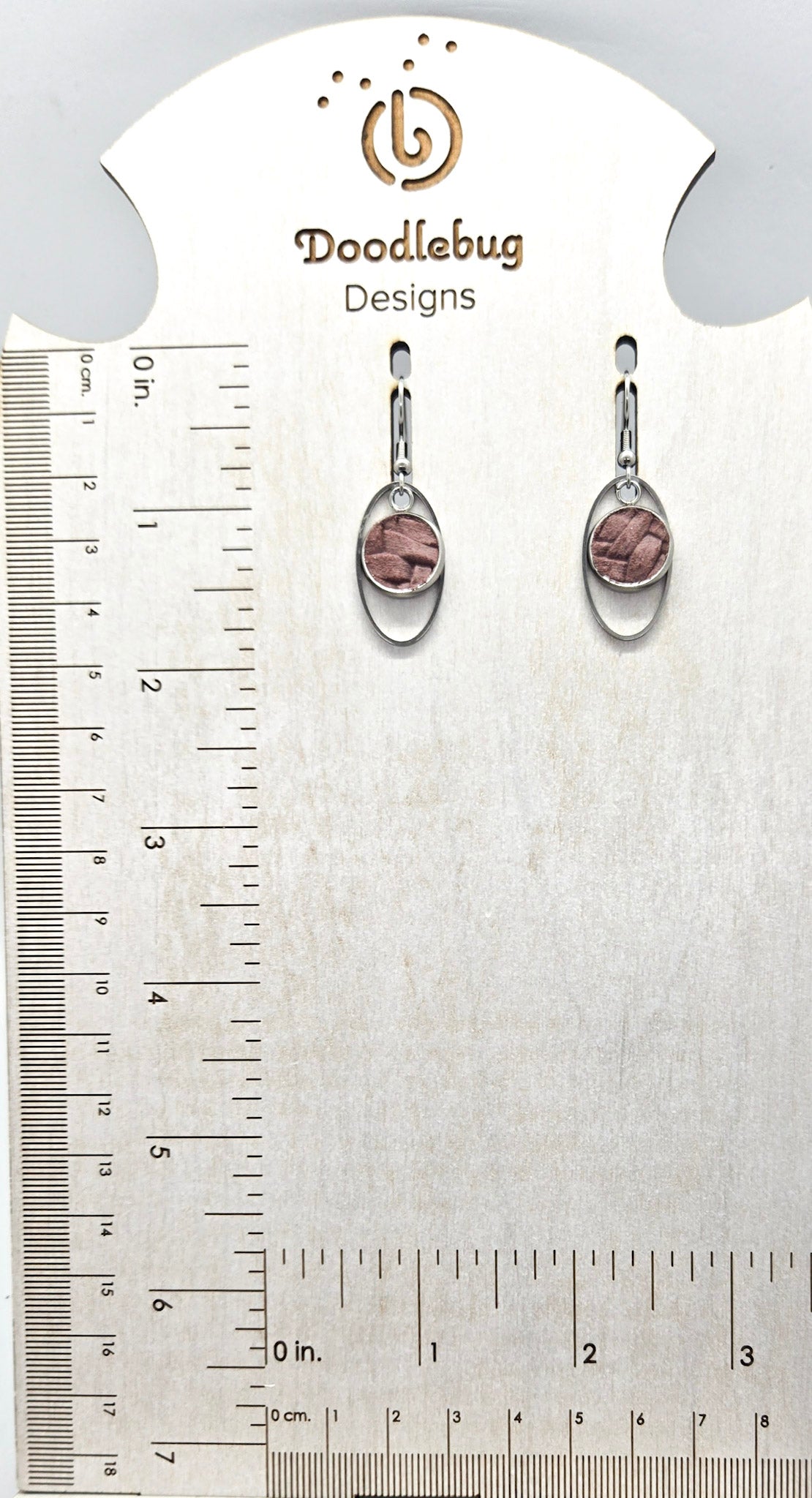 Mauve Leather Inlay Stainless Steel Earrings