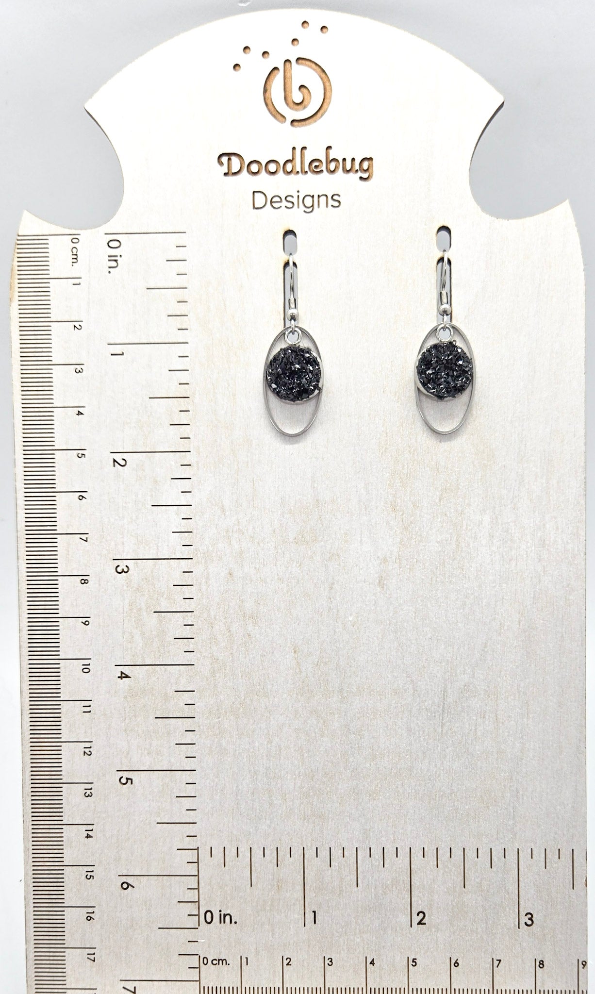 Black Leather Inlay Stainless Steel Earrings