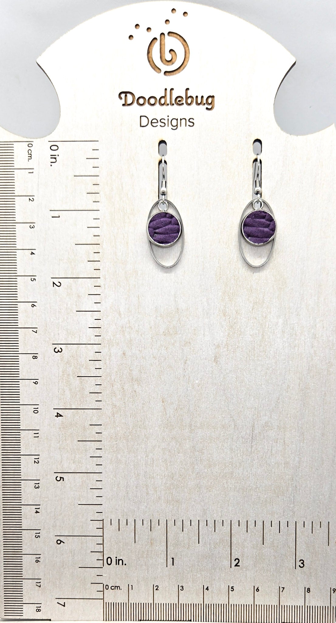 Purple Leather Inlay Stainless Steel Earrings