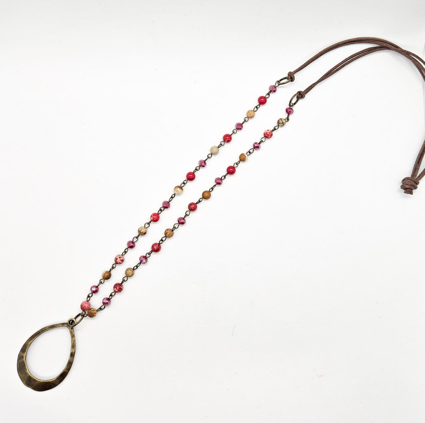 Red Beaded Chain Long Necklace