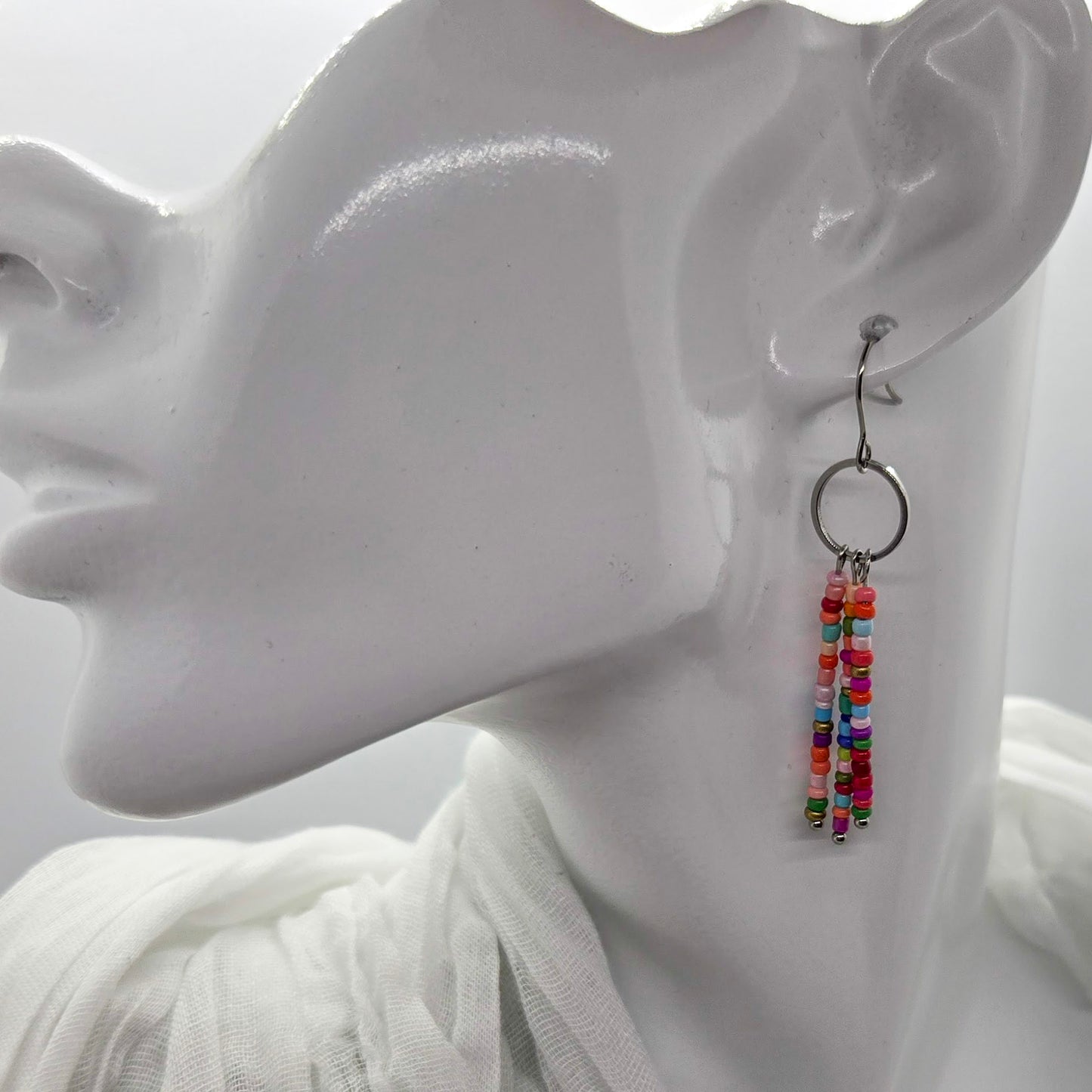 Multicolor Seed Bead Fringe Earrings
