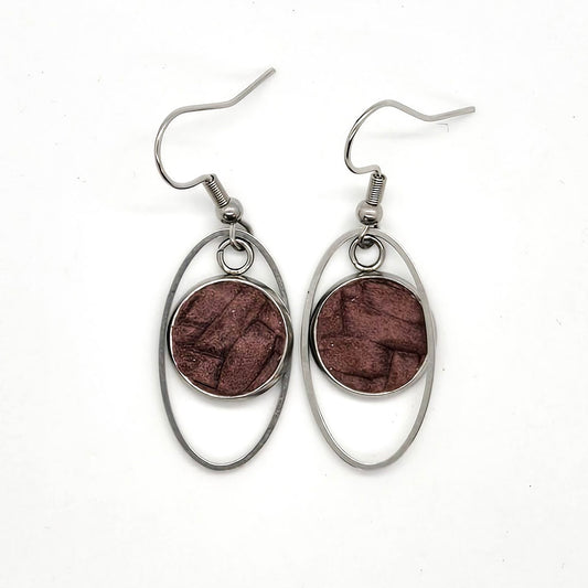 Mauve Leather Inlay Stainless Steel Earrings