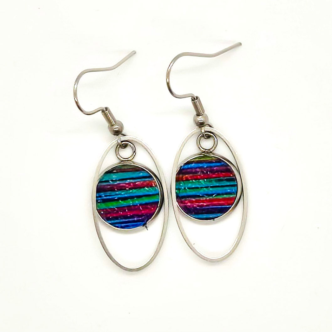 Multicolor Leather Inlay Stainless Steel Earrings
