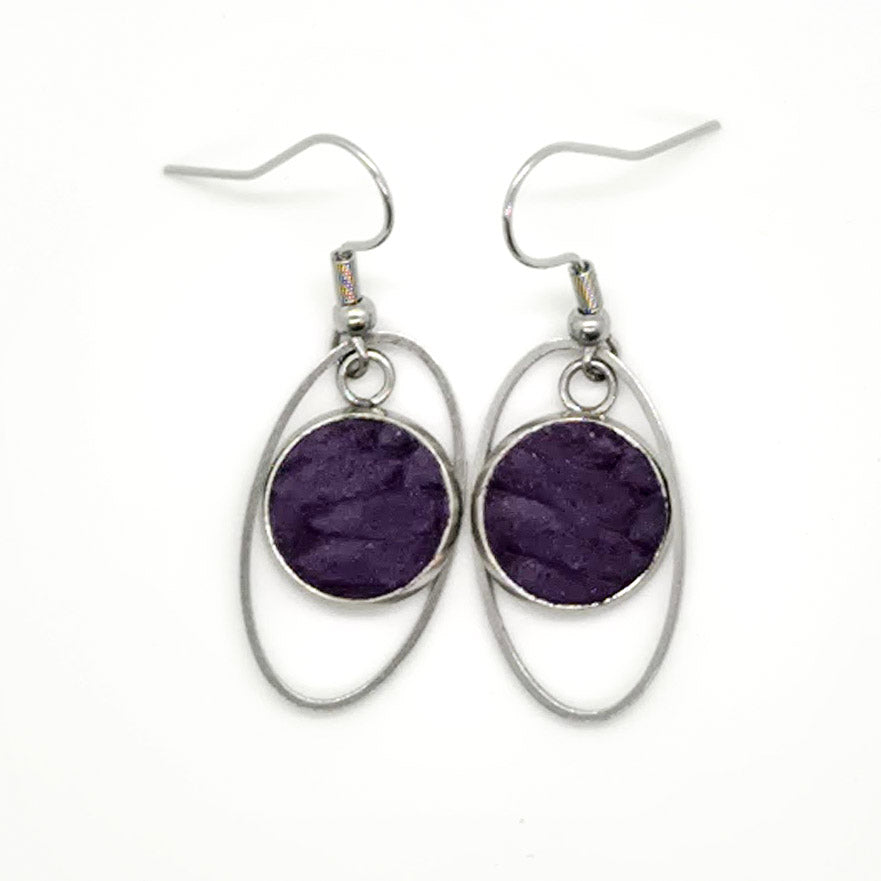 Purple Leather Inlay Stainless Steel Earrings