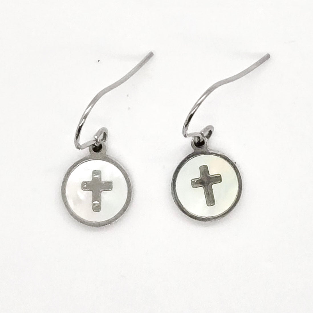 Dainty Shell Inlay Cross Earrings