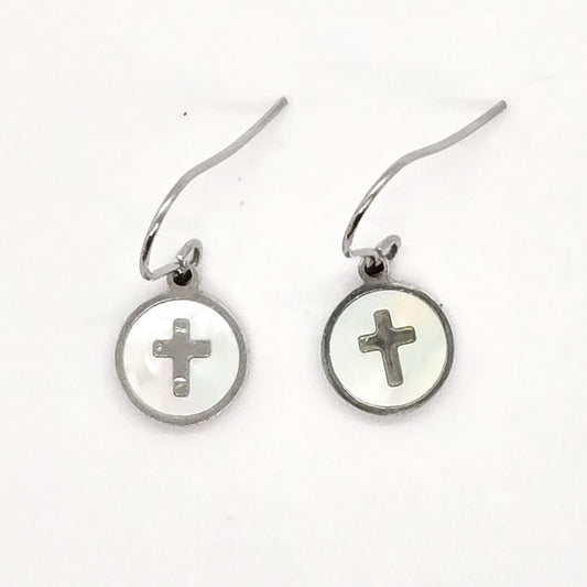Dainty Shell Inlay Cross Earrings