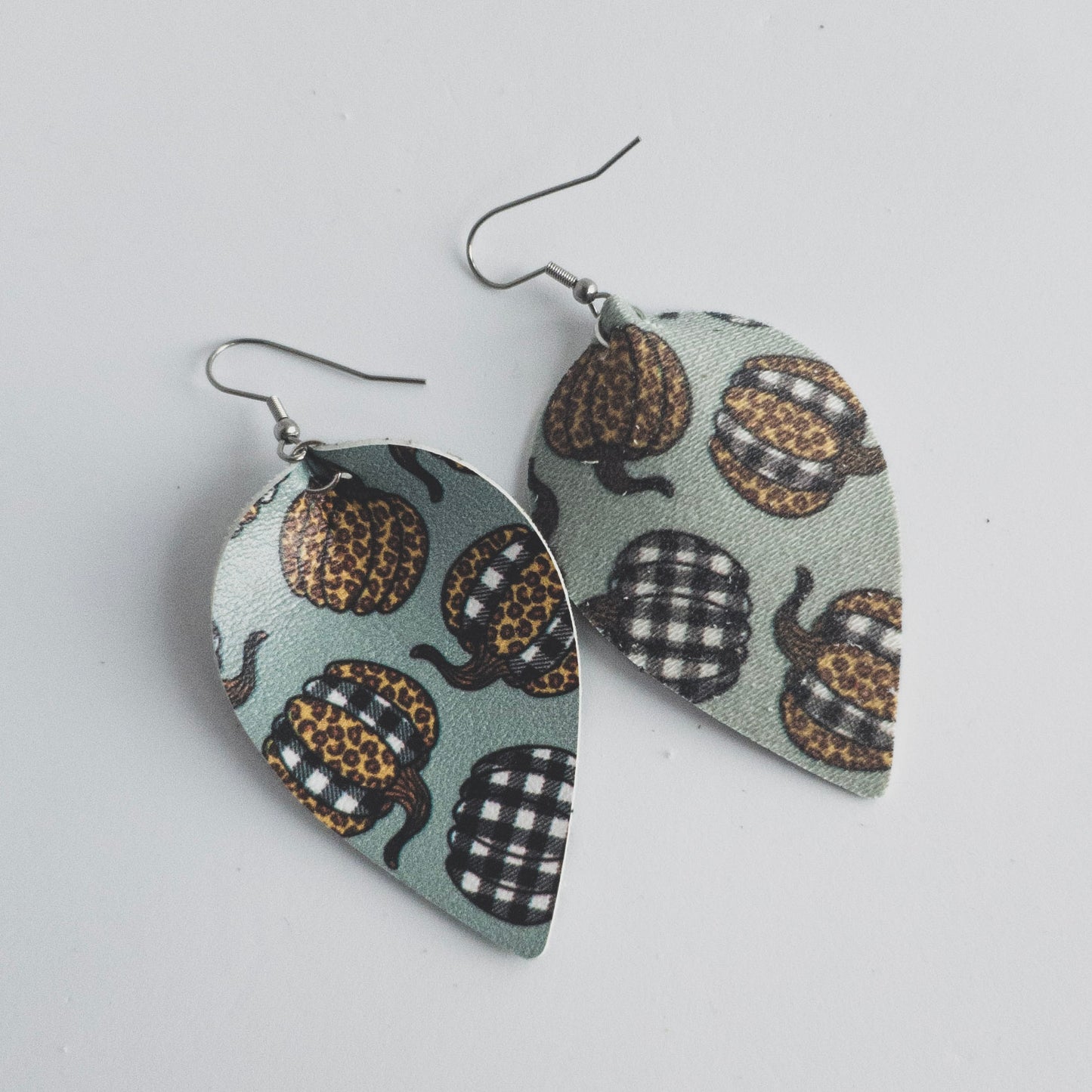 Pumpkin Print Leather Earrings-TWO Shapes