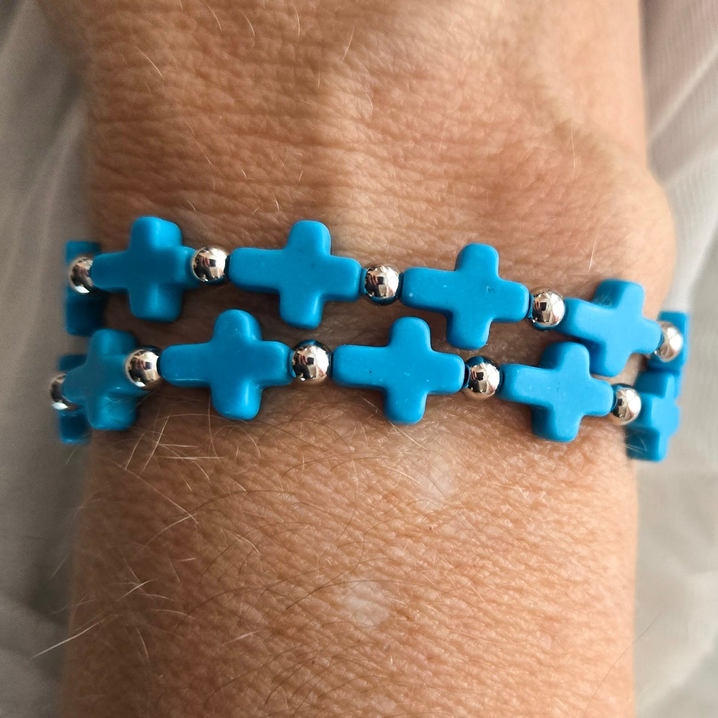 Turquoise Blue Cross Stretch Bracelet