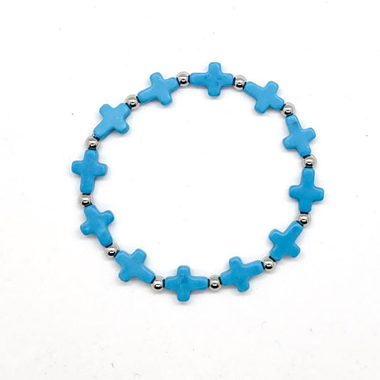 Turquoise Blue Cross Stretch Bracelet