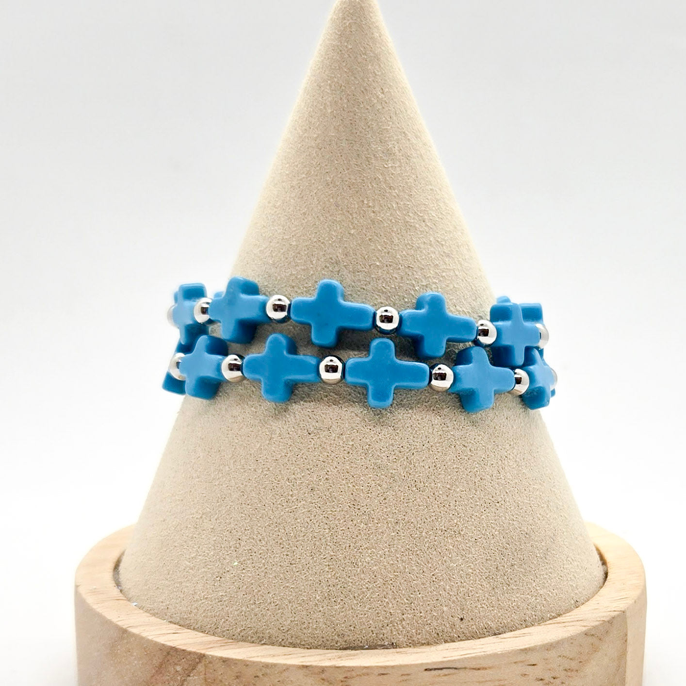 Turquoise Blue Cross Stretch Bracelet
