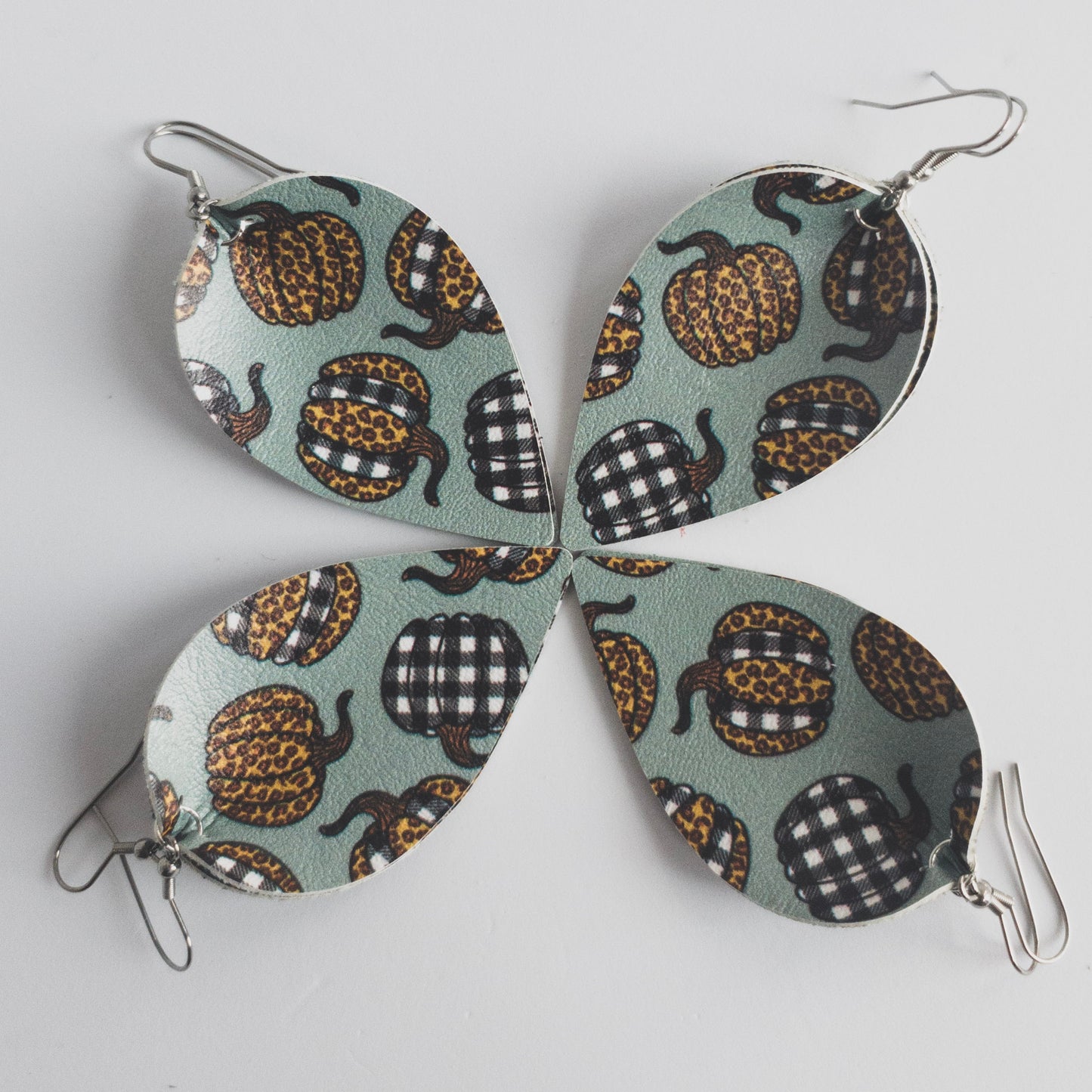 Pumpkin Print Leather Earrings-TWO Shapes