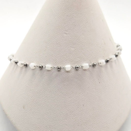White Bead Ankle Bracelet