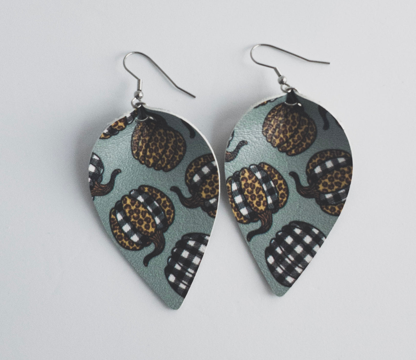 Pumpkin Print Leather Earrings-TWO Shapes
